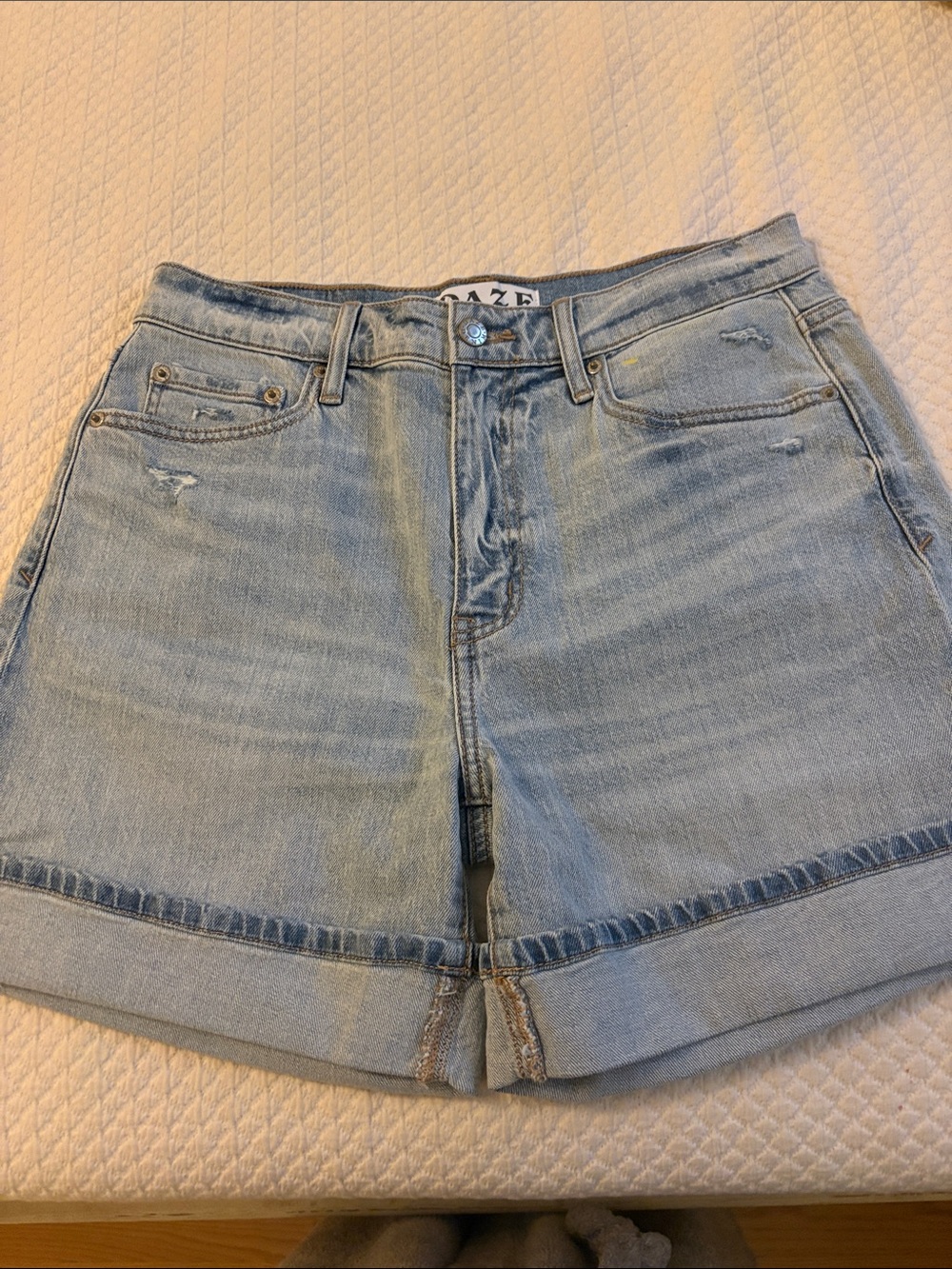 Daze Easy Rider High Waist Relaxed Denim Jean Shorts with Cuffed Hem